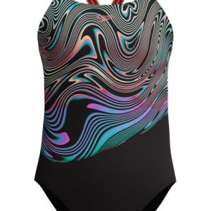 Speedo Girl's Placement Powerback Swimsuit Black/Orange 8-00373318663