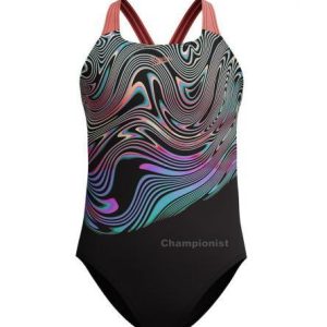 Speedo Girl's Placement Powerback Swimsuit Black/Orange 8-00373318663