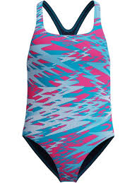 Speedo Girl's Hyperboom Printed Medalist Swimsuit Blue/Pink 8-A000260002